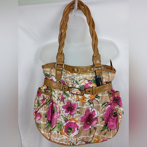2/$30 NWT GEORGE Spring Ready Floral Tan and Pink HandBag - Picture 1 of 11